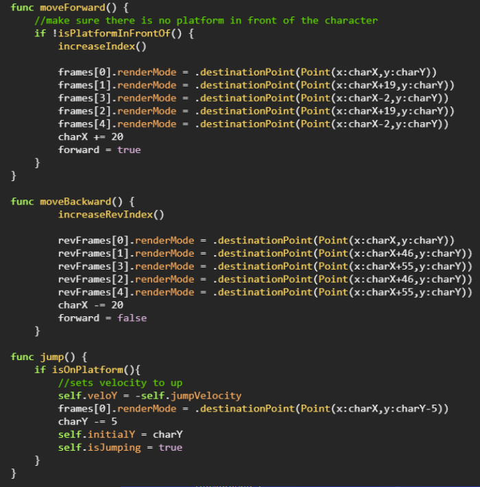 Picture of code for the character