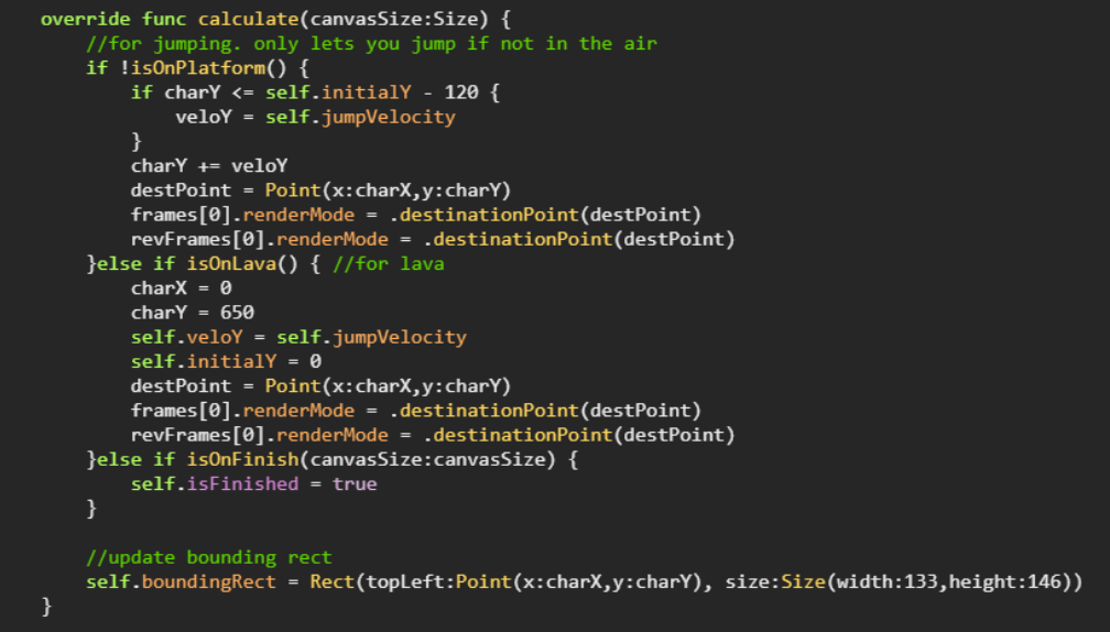 Picture of code for the character