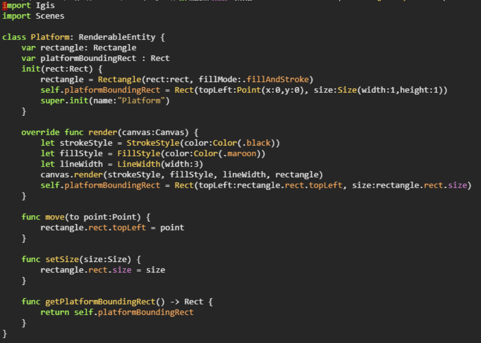 Picture of code for the Platforms